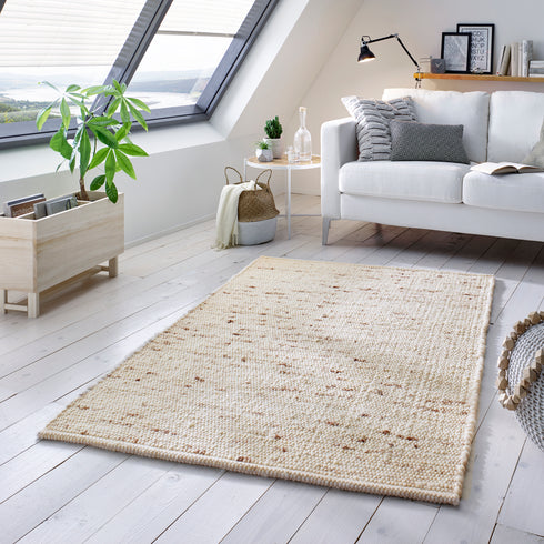 Wollteppich Natur | Reine Schur-Wolle Handweb Teppich im Skandinavischen Design | Natur